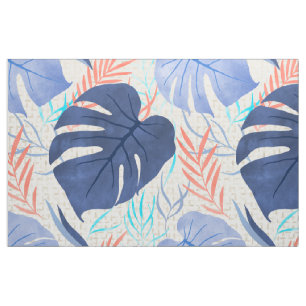 Maleah Monstera Tropical Hawaiian Watercolor- Blue Fabric