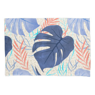 Maleah Monstera Tropical Hawaiian Watercolor- Blue Pillowcase
