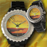 Malecon Sunset 2441 Watch<br><div class="desc">Painting "Malecon Sunset 2441" Collection Women's Rhinestone Watch shines bright with a customisable face, you’ll love glancing at your watch for the time. Personalise on the product page or click the "Customise" button for more design options. Design created from my painting "Malecon Sunset 2441" capturing a beautiful sunset on a...</div>
