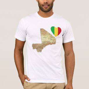 Mali Flag Heart and Map T-Shirt