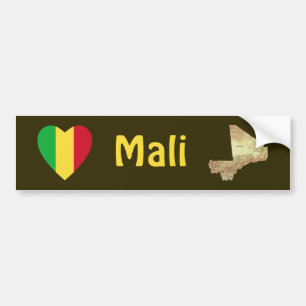 Mali Flag Heart + Map Bumper Sticker