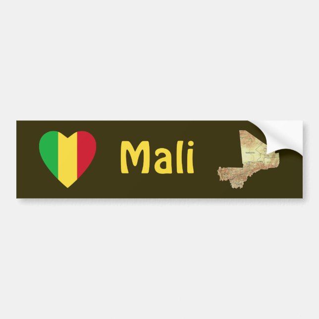 Mali Flag Heart + Map Bumper Sticker (Front)