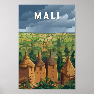 Mali Illustration Travel Art Vintage Poster