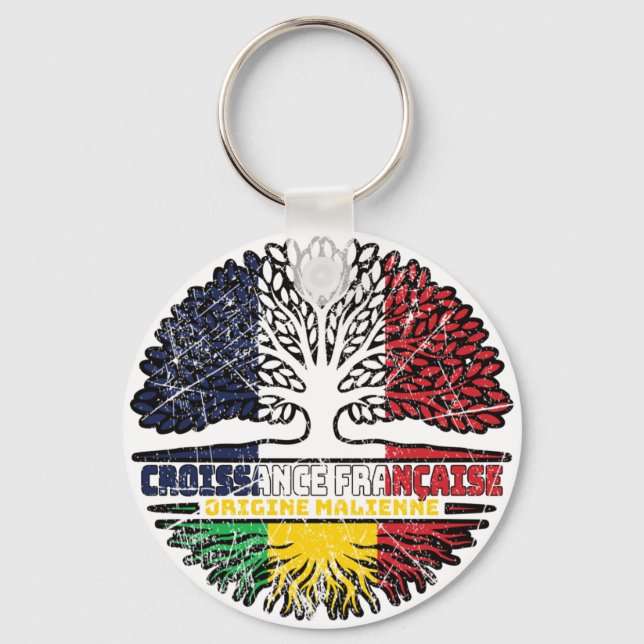 Mali Malian  French France Tree Roots Flag Key Ring (Front)