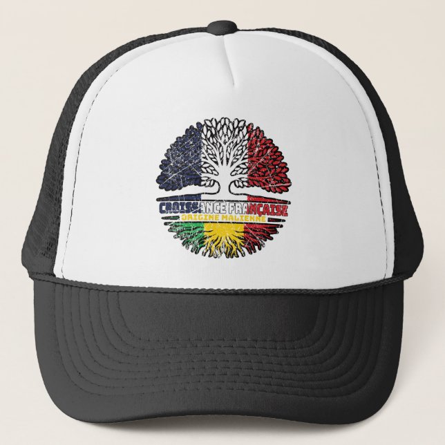Mali Malian  French France Tree Roots Flag Trucker Hat (Front)
