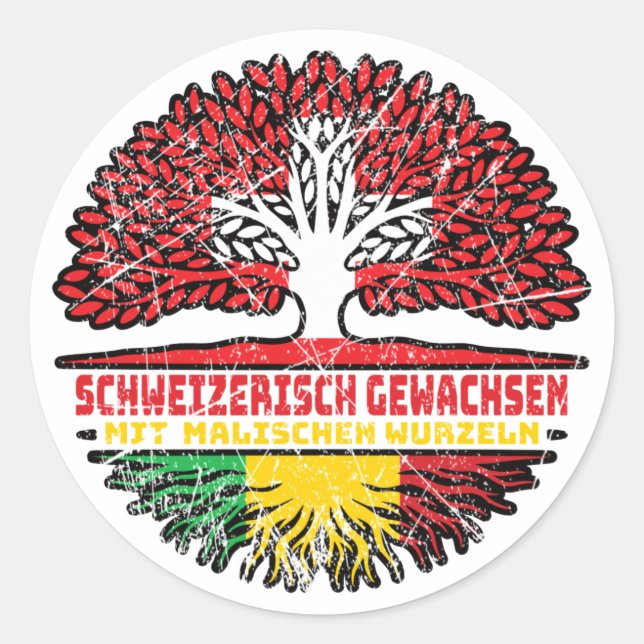 Mali Malisch Schweizer Schweiz Baum Wurzel Flagge Classic Round Sticker (Front)