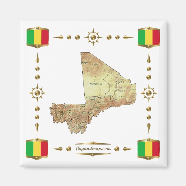 Mali Map + Flags Magnet (Front)