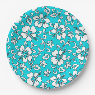 Malia Hibiscus Hawaiian Floral Paper Plate