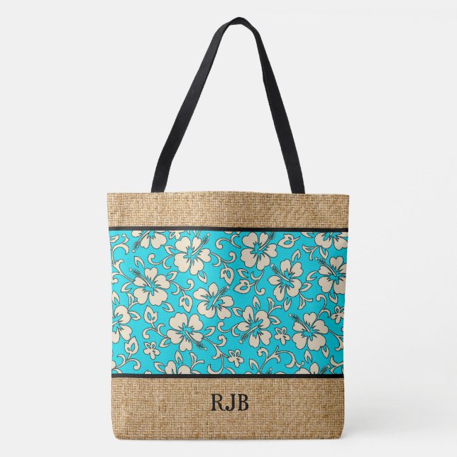 Malia Hibiscus Hawaiian Monogram Beach Bag (Front)