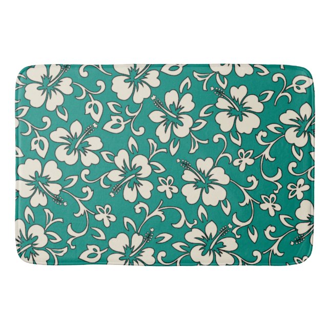 Malia Hibiscus Hawaiian Tropical Bath Mat (Front)