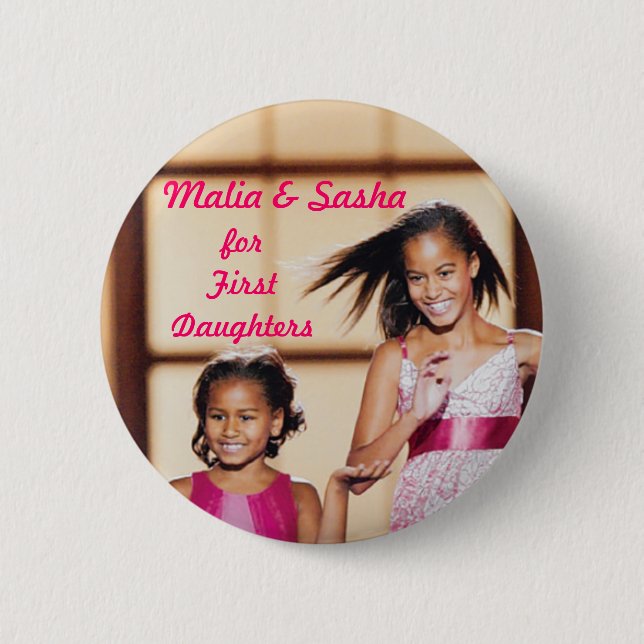 Malia & Sasha Obama for First Daughters 6 Cm Round Badge (Front)