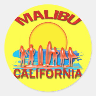 MALIBU BEACH CALIFORNIA CLASSIC ROUND STICKER