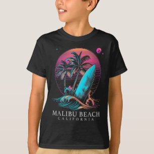 Malibu Beach California Surf Board Vintage Surfing T-Shirt