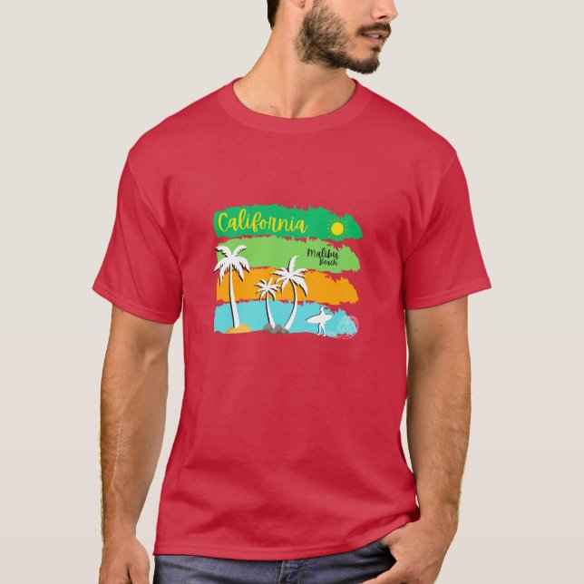 Malibu Beach California Surf Vibes Art T-Shirt (Front)