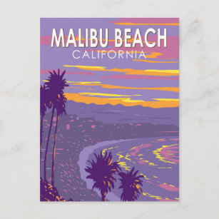 Malibu Beach California Travel Art Vintage Postcard