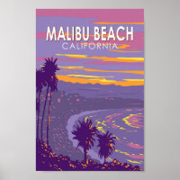 Malibu Beach California Travel Art Vintage
