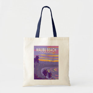 Malibu Beach California Travel Art Vintage Tote Bag