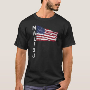 Malibu Beach California Usa Flag American Los Ange T-Shirt