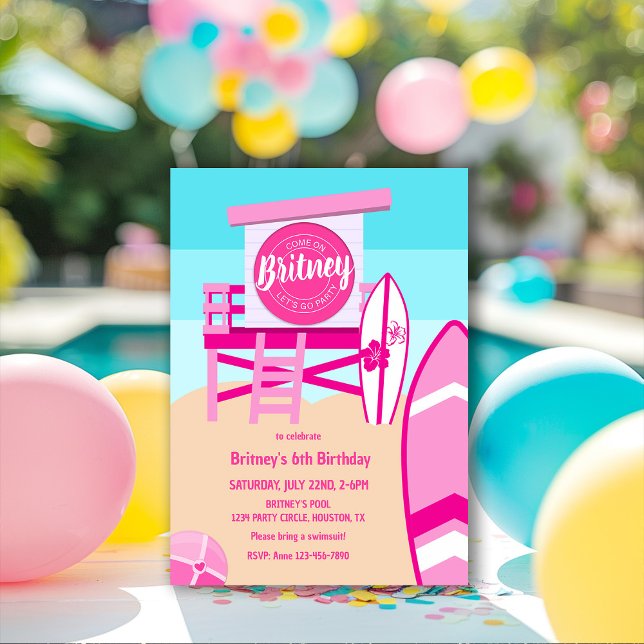 Malibu Beach Doll Retro Birthday Pool Party Invitation (Creator Uploaded)