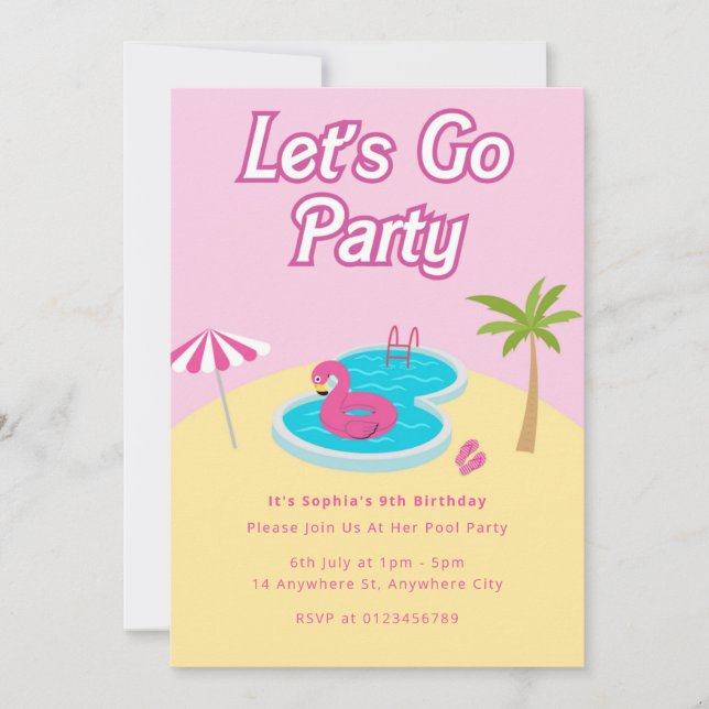 Malibu Beach Pool Party Invitation (Front)