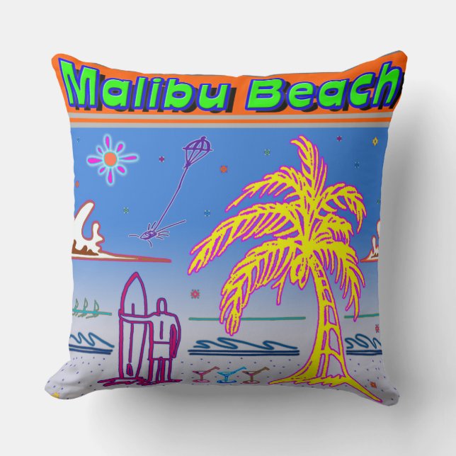 "Malibu Beach" Surfer Pillow (Front)