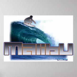 Malibu Beach Surfing Poster