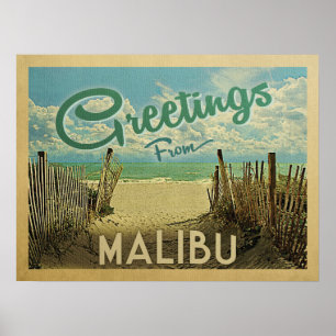 Malibu Beach Vintage Travel Poster