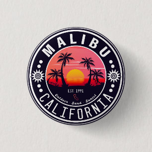 Malibu Ca Retro Sunset Palm Trees Souvenirs 60s 3 Cm Round Badge