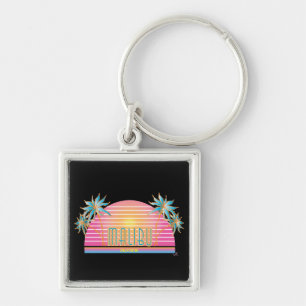 Malibu, CA Sun, Palm Trees Graphic Key Ring