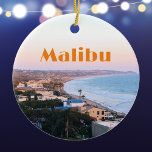 Malibu California Coast photo Ceramic Tree Decoration<br><div class="desc">Malibu,  California aerial photo of a curve in the coastline along the beach near the Pacific Coast Highway. The name Malibu is at the top in a Deco font.</div>