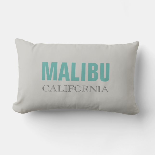 Malibu California Grey Turquoise Throw Pillow (Front)
