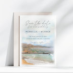 Malibu California Pier Beach Destination Wedding  Save The Date<br><div class="desc">Coastal California beach theme wedding Save the Date card features a watercolor seascape painting of Malibu pier and Surfrider beach,  the Pacific ocean,   and golden hills along the coast. Part of my "Malibu California" destination wedding collection. Artwork by KL Stock.</div>