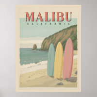 Malibu, California Poster - Sun, Sand, and Surf 