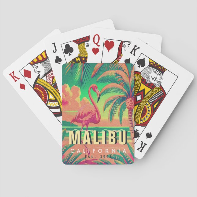 Malibu California Retro Flamingo Souvenirs 1950s Playing Cards (Back)