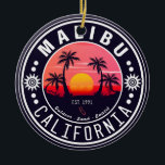Malibu California Retro Sunset Palm Trees 60s Ceramic Tree Decoration<br><div class="desc">Malibu Beach California Vintage 60s Souvenirs Patches. Tropical  design makes a great Christmas or Birthday gift for fans of Malibu beach. The retro summer vibe design is a perfect gift for travel lovers and tropical destination.</div>