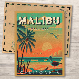 Malibu California Retro Sunset Souvenirs 1950s Postcard