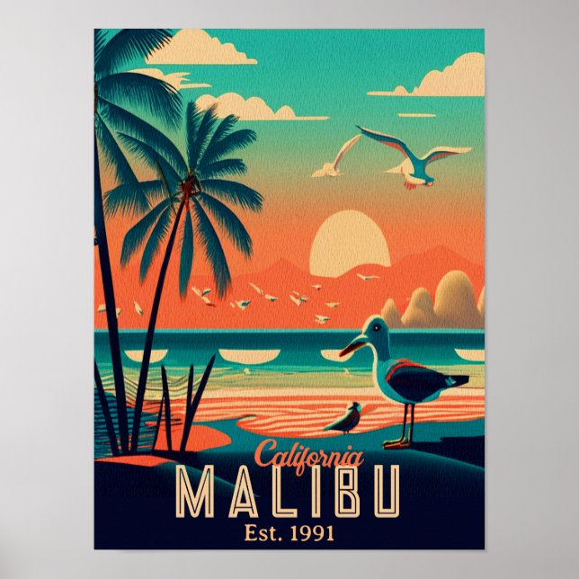 Malibu California Retro Sunset Souvenirs 1950s Poster (Front)