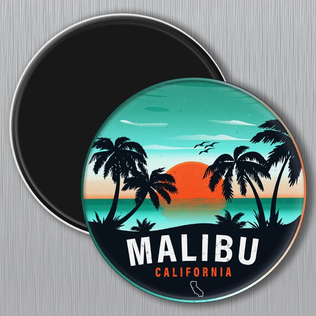 Malibu California Retro Sunset Tropical Souvenirs Magnet (Creator Uploaded)