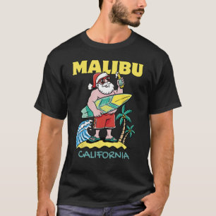 MALIBU CALIFORNIA Santa Christmas Surfing T-Shirt
