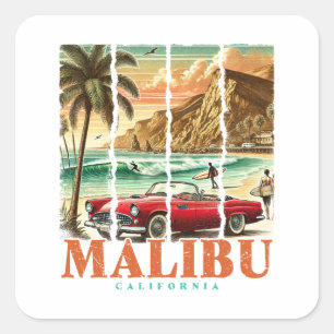 Malibu California - Sports Car Scenic Coastal View Square Sticker
