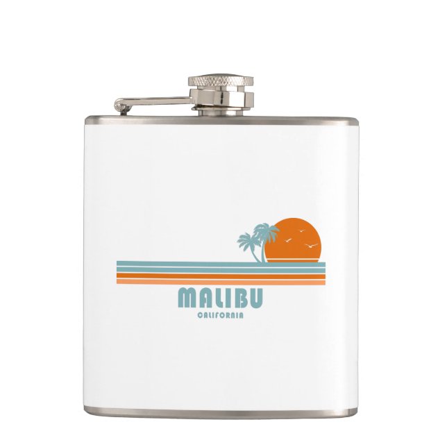 Malibu California Sun Palm Trees Hip Flask (Front)