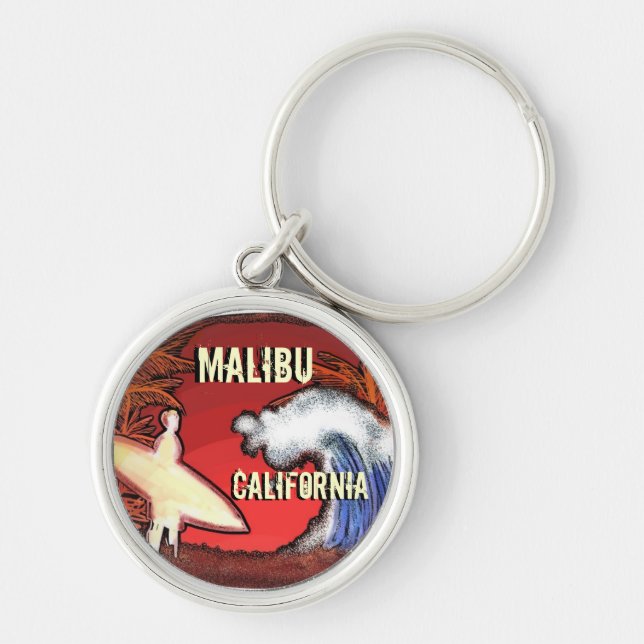 Malibu California surfer waves art keychain (Front)
