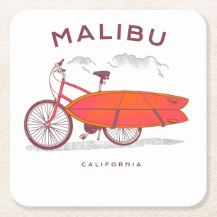 Malibu California Vintage Beach SurfingSurf Square Paper Coaster