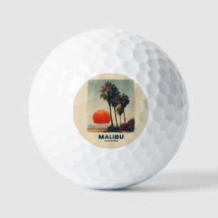 Malibu California Vintage Travel Poster Golf Balls