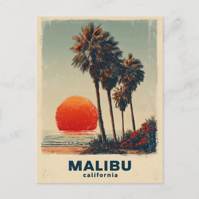Malibu California Vintage Travel Poster Holiday Postcard (Front)