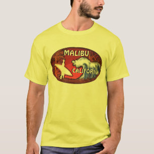 Malibu California yellow surf wave art guys tee