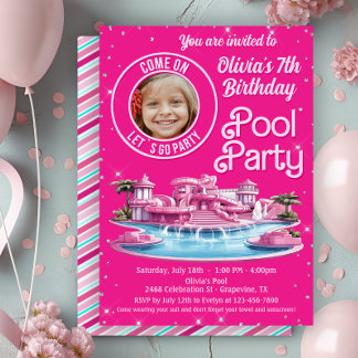 Malibu Doll Pool Birthday Party Invitation