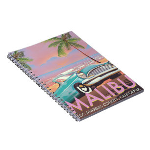 Malibu, Los Angeles, California travel poster Spiral Notebook