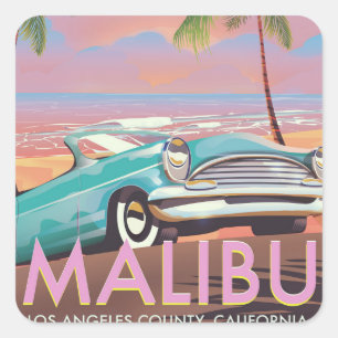Malibu, Los Angeles, California travel poster Square Sticker