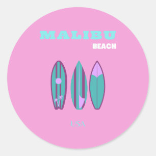 Malibu, Malibu Beach, California, Preppy, Pink Classic Round Sticker